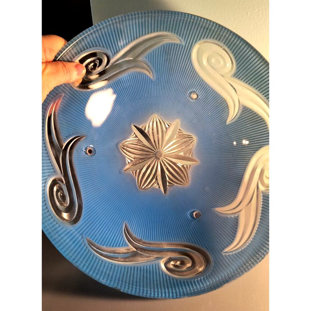901.  Ceiling Light Globe Shade Glass Blue Art Deco